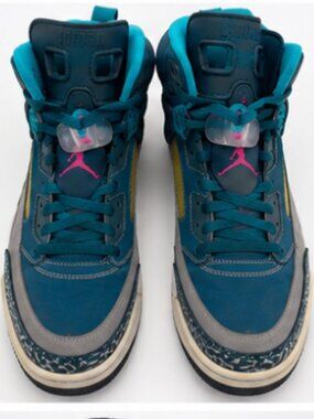 Jordan Spizike Teal Gray Pink Elephant Print Sneakers Men's Size 11